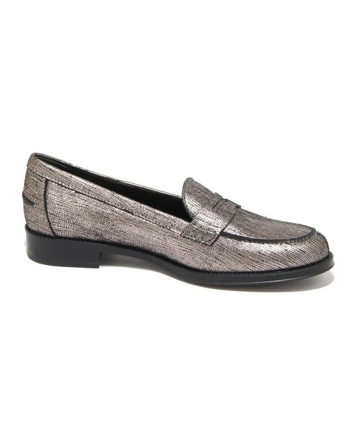 Tod's Black Silberne Glänzende Lederslipper