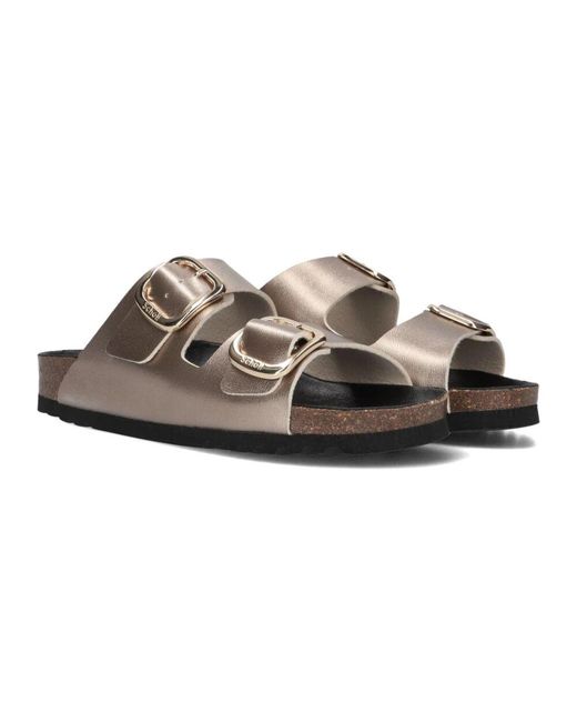 Scholl White Metallic Taupe Slippers Noelle