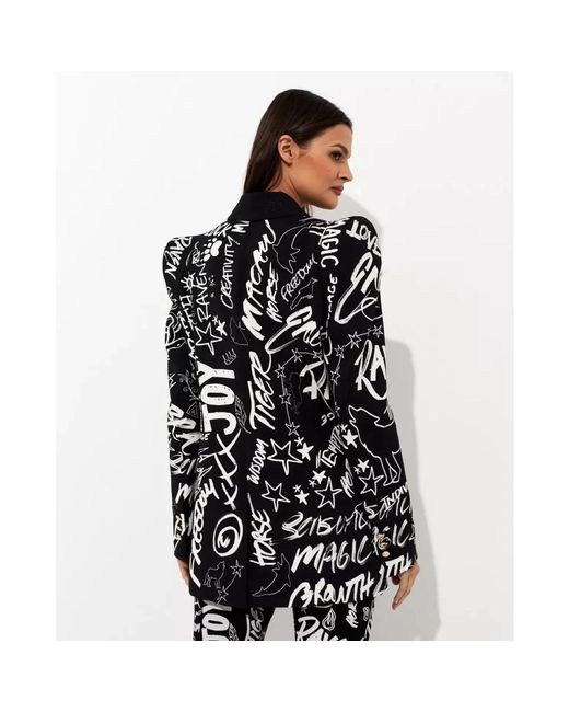Camilla Jassen ,Zwart ,Leer Zwarte Spirit Scribble Patroon Blazer in het Black