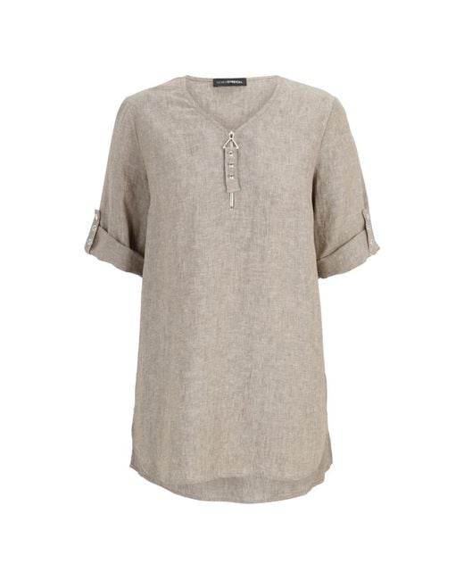 Doris Streich Gray Leinenbluse Mit Reißverschlussdetail