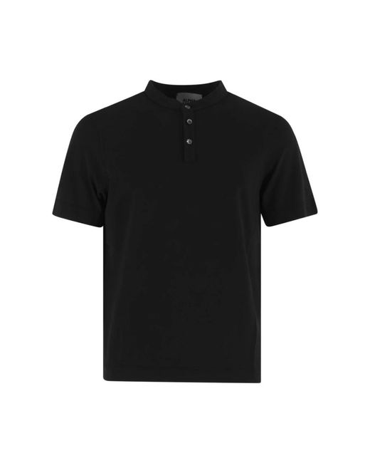 T-shirt in cotone nero con bottoni di Alpha Studio in Black da Uomo