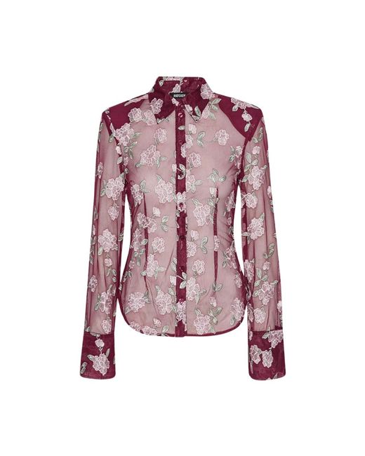 ROTATE BIRGER CHRISTENSEN Bordeaux Bloemenprint Mesh Shirt in het Purple
