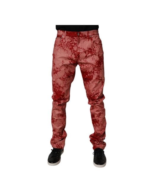 Dolce & Gabbana Red Slim-Fit Jeans for men