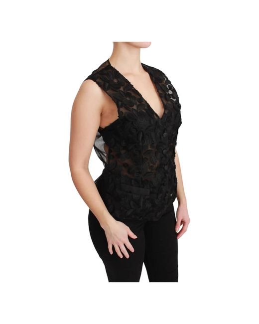 Dolce & Gabbana Black Floral Brocade Top Gilet Waistcoat Silk