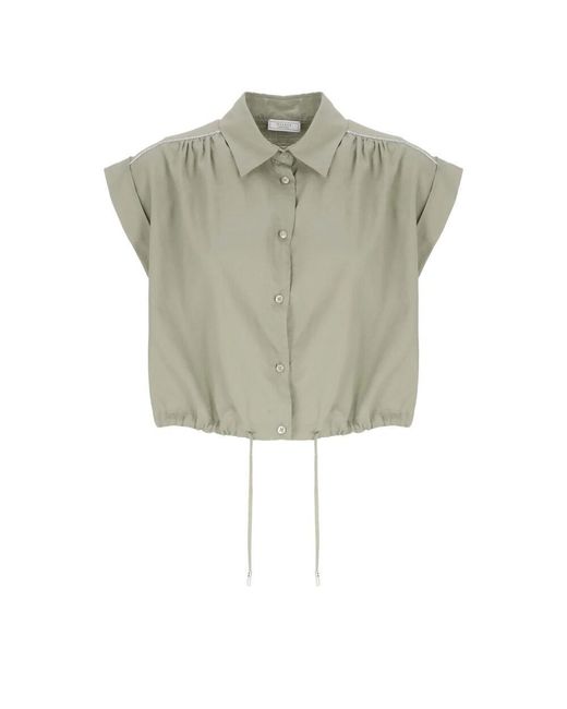 Peserico Green Grünes Baumwollmischhemd Mit Kragen