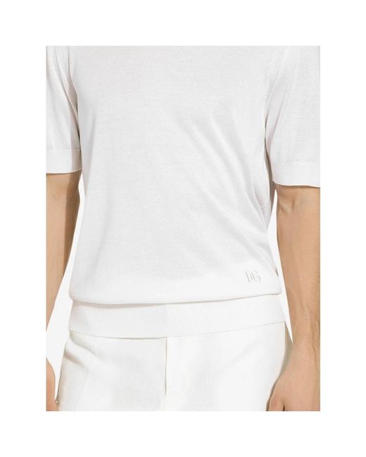 Dolce & Gabbana Weiße seidenlogo-bestickter pullover in White für Herren