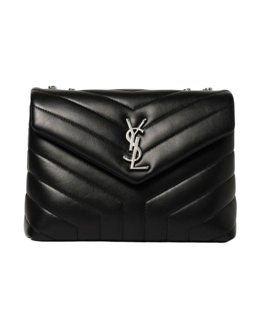 Saint Laurent Black Gesteppte Schultertasche Mit Kette Aus Leder