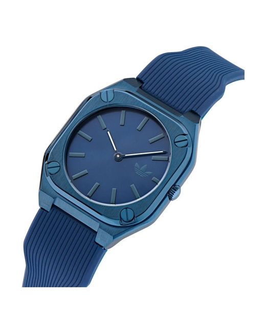 Adidas Accessoires ,Blauw ,City Tech Dunne Blauwe Siliconen Horloge in het Blue