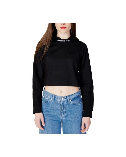 Calvin Klein Zwarte Viscose T-Shirt Met Lange Mouwen in het Black