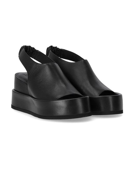 Strategia Black Schwarze Leder Keilsandalette