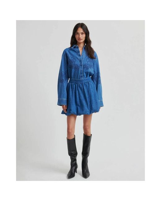 Second Female Cornelia Denim Mini Balloon Rok in het Blue