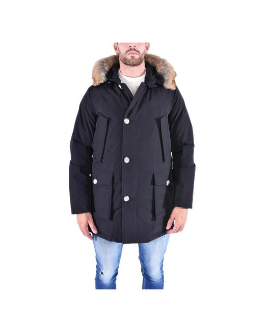 Woolrich Jassen ,Zwart ,Katoen Arctische Afneembare Bont Parka in het Blue voor heren