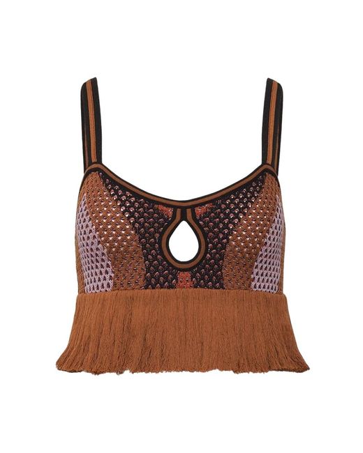 Johanna Ortiz Gestreepte Katoenen Crop Top in het Brown