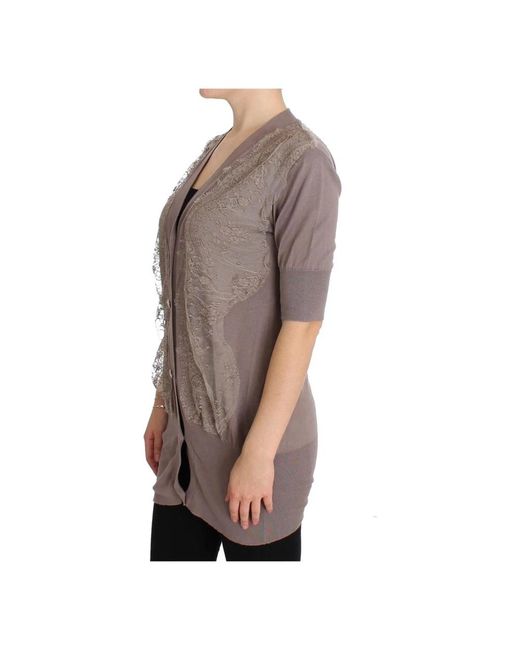Pink Memories Truien & Vesten ,Paars ,Katoen Kanten Cardigan in het Brown