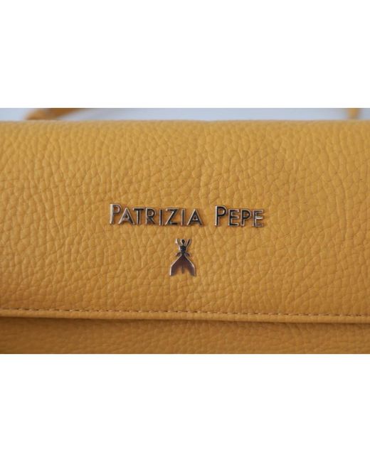 Patrizia Pepe Brown Gelbe logo leder schultertasche