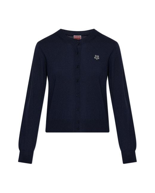 KENZO Truien & Vesten ,Blauw ,Wol Wollen Cardigan Met Patch in het Blue