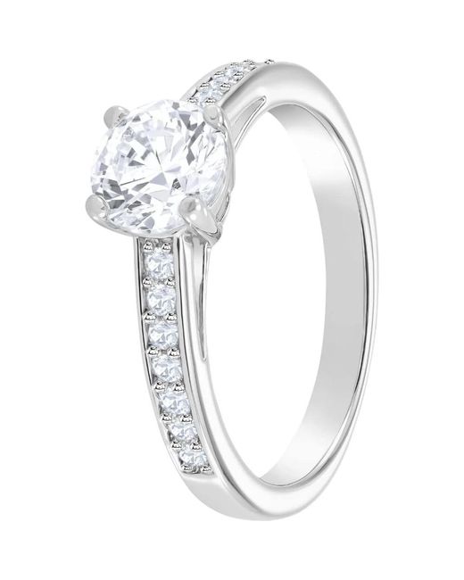 Swarovski Damesring Attract Ring, Rondgeslepen, Pavé, Wit, Gerhodineerd 55 5032921 in het Metallic