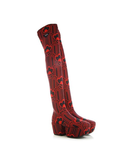 Prada Red Over-Knee Boots