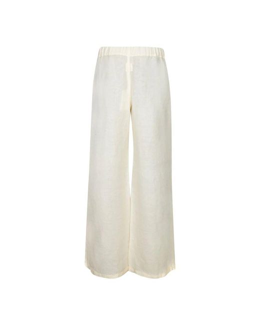 120% Lino White Weite Leinenhose Elastischer Bund