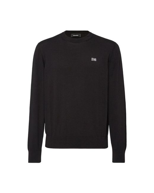 DSquared² Hoodies & Sweatvesten ,Zwart ,Katoen Trui Met Ronde Hals En Logo in het Black voor heren