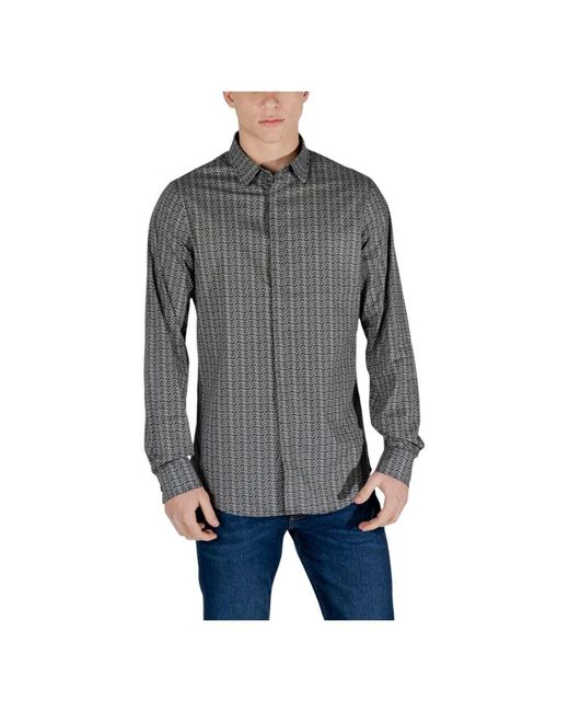ARMANI EXCHANGE Geometrisches muster hemd mit klassischem kragen in Gray für Herren