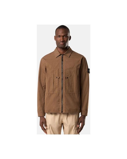 Stone Island Jassen ,Bruin ,Katoen Logo Patch Jacket in het Brown voor heren