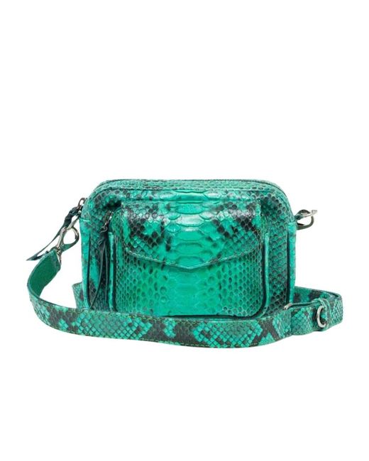 Claris Virot Green Pythonleder Umhängetasche Grün