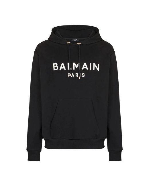 Balmain Hoodies & Sweatvesten ,Zwart ,Katoen Printed Cotton Hoodie in het Black