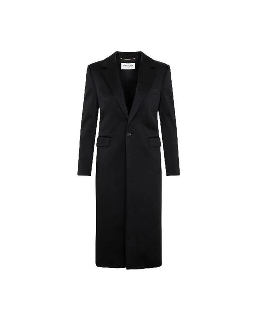 Saint Laurent Zwarte Satijnen Jas Aw23 in het Black