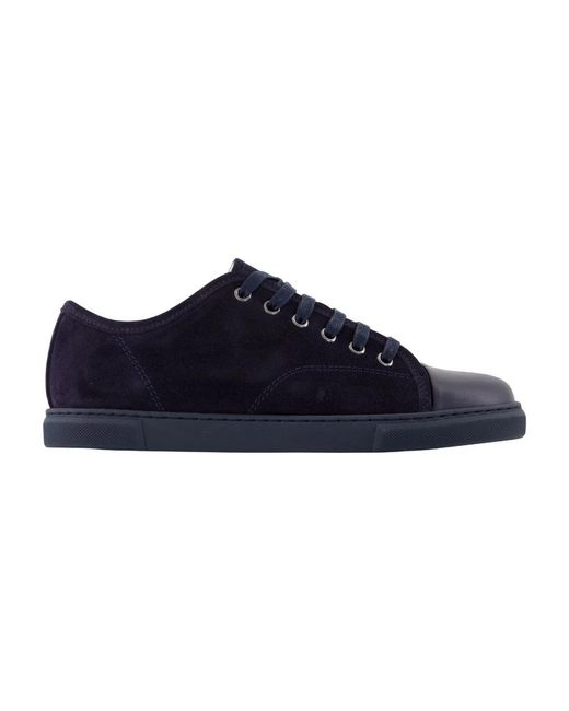 Lanvin Blue Calf Leather And Suede Low-Top Sneakers
