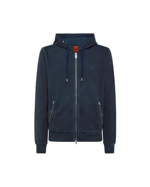 Sun 68 Hoodies & Sweatvesten ,Blauw ,Katoen Blauw Katoenen Hoodie Met Speciale Verftechniek in het Blue voor heren