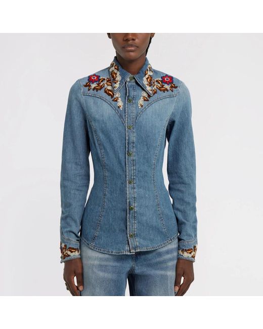 Roberto Cavalli Blue Denim Shirts