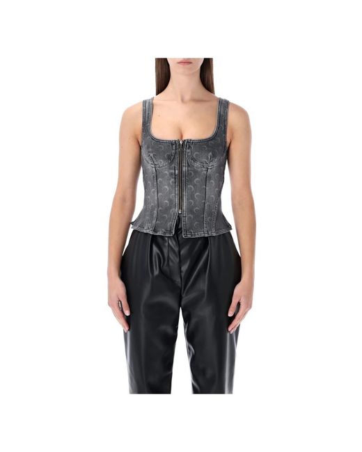 MARINE SERRE Black Sleeveless Tops