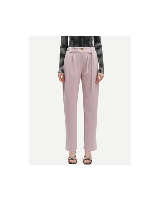 Samsøe & Samsøe Broeken ,Roze ,Polyester High-Waisted Wide-Leg Broek Met Riem in het Pink