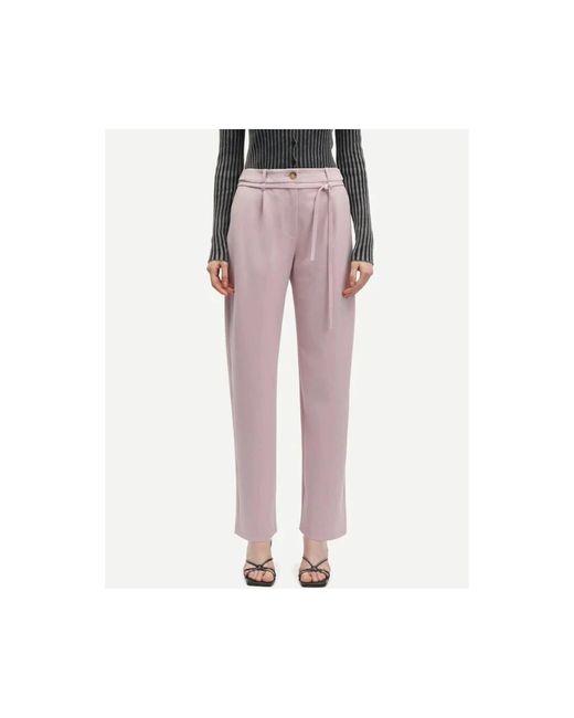 Samsøe & Samsøe Broeken ,Roze ,Polyester High-Waisted Wide-Leg Broek Met Riem in het Pink