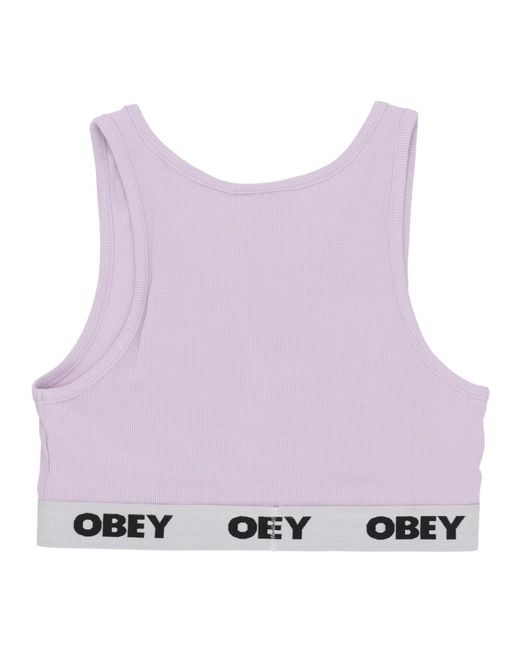 Obey Geribbelde Tanktop Met Logoband in het Purple