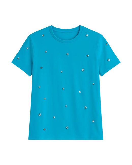 Clips Tops ,Blauw ,Katoen Heldere Blauwe Geborduurde Katoenen T-Shirt in het Blue