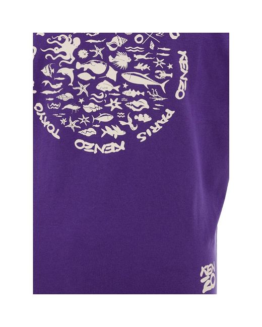 KENZO Lila baumwoll t-shirt mit frontdruck in Purple für Herren