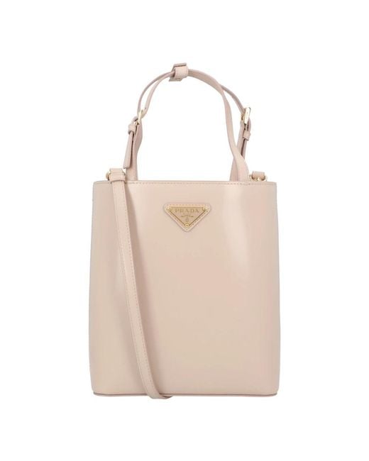 Prada Natural Triangle Logo Leather Tote Bag Bag