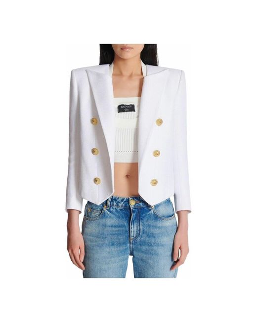 Balmain White Kurz Geschnittene Jacke Mit 6 Knöpfen