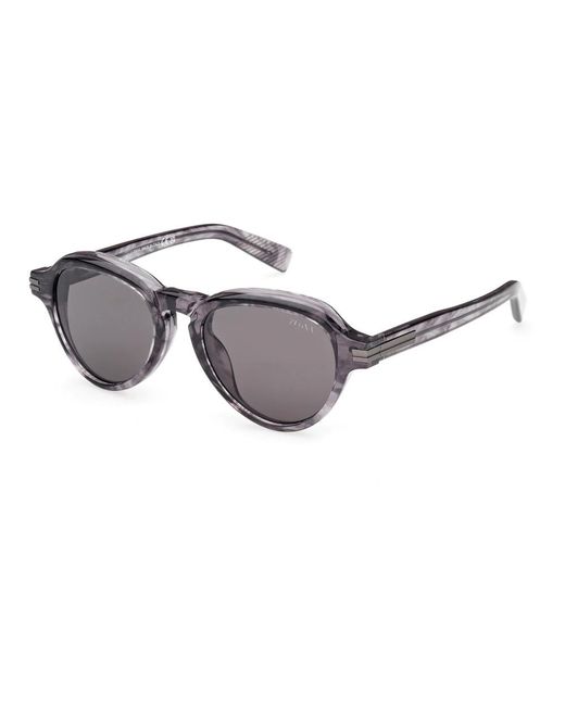 Zegna Gray Geometric Bold Rounded Sunglasses