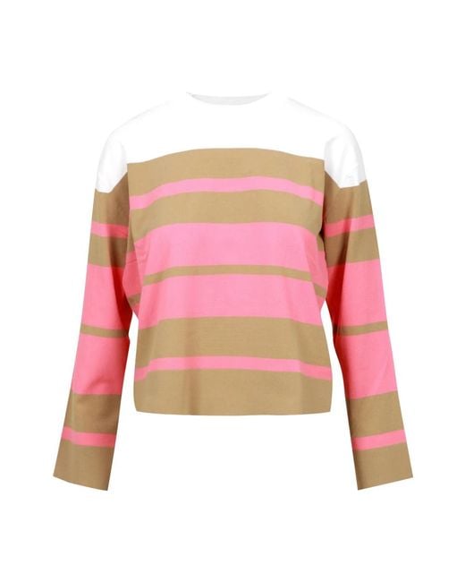 Jerseys de algodón a rayas cuello redondo Kaos de color Pink