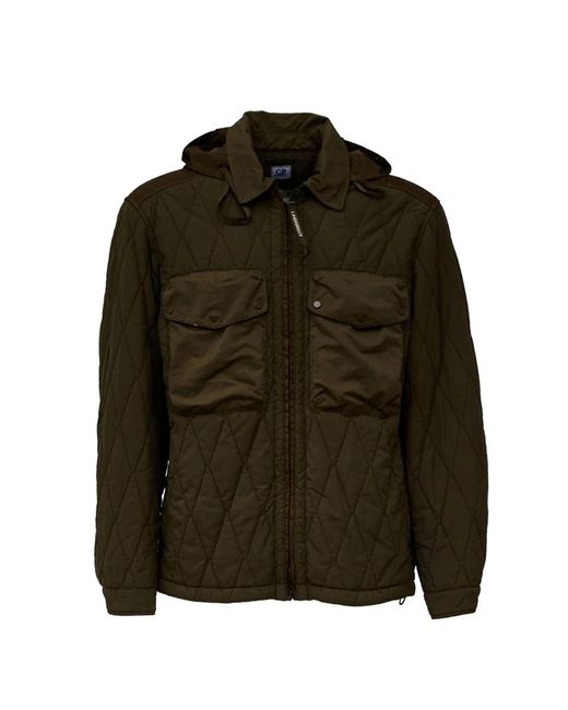 C P Company Green Gd Liner Mixed Goggle Jacket With Quilted Diamond Pattern for men