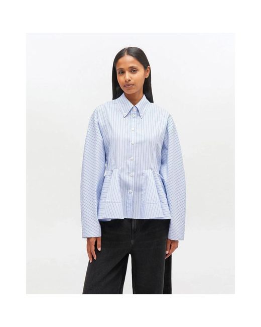 Ganni Overhemden ,Blauw ,Katoen Short Shirt 0824 in het Blue