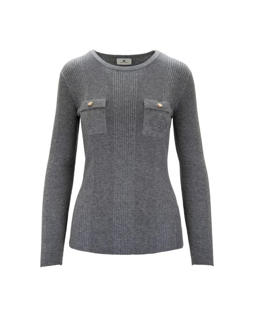 Elisabetta Franchi Gray Round-Neck Knitwear