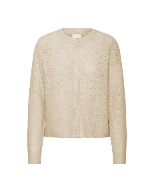 Ichi Truien & Vesten ,Wol Gebreide Cardigan Oxford Tan in het Natural