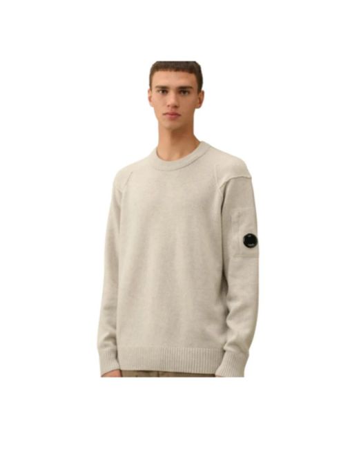 C P Company Gerippter rundhalsausschnitt wollpullover in Natural für Herren