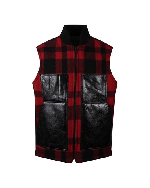 Junya Watanabe Jassen ,Veelkleurig ,Katoen Mackinaw Wool And Leather Vest in het Red voor heren