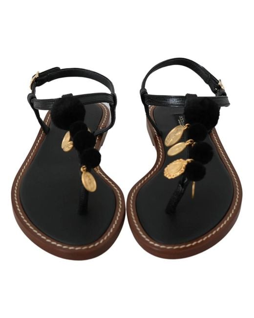 Dolce & Gabbana Black Flat Sandals