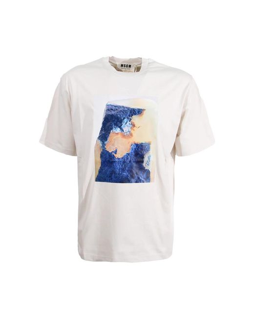MSGM Graues crew-neck t-shirt mit print in Blue für Herren